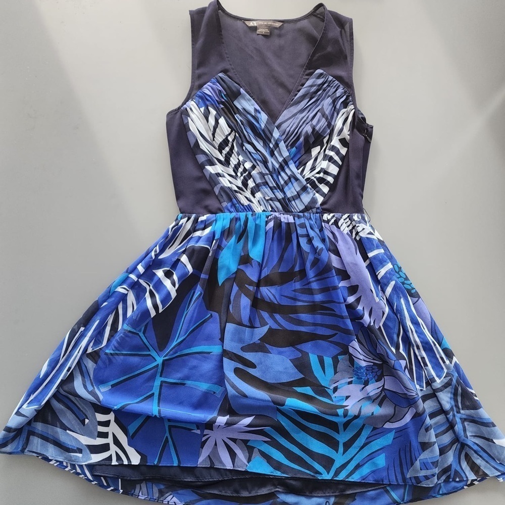 Armani Exchange Floral V-Neck Pleated Mini Dress
